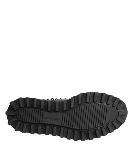 Dolce & Gabbana Black Leather Studded Men Formal Derby  Shoes