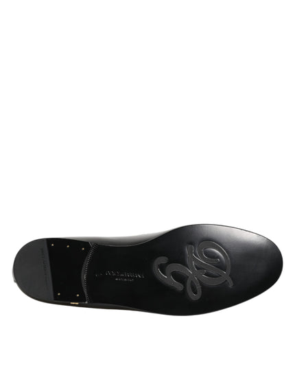 Dolce & Gabbana Black Leather Gold Crown Mens Loafers Shoes