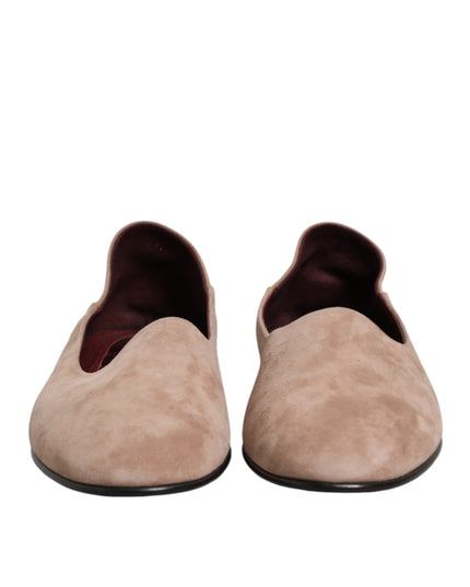 Dolce & Gabbana Beige Leather Suede Slip On Loafers Dress Shoes