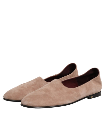 Dolce & Gabbana Beige Leather Suede Slip On Loafers Dress Shoes