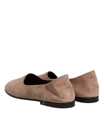 Dolce & Gabbana Beige Leather Suede Slip On Loafers Dress Shoes