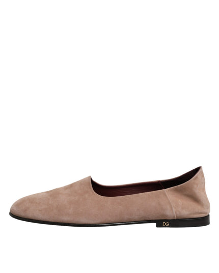 Dolce & Gabbana Beige Leather Suede Slip On Loafers Dress Shoes