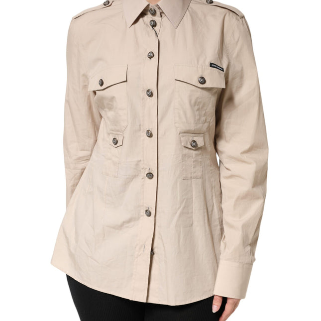 Dolce & Gabbana Beige Collared Long Sleeve Cotton Shirt Top