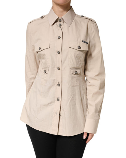 Dolce & Gabbana Beige Collared Long Sleeve Cotton Shirt Top