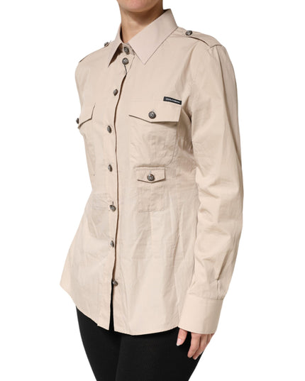 Dolce & Gabbana Beige Collared Long Sleeve Cotton Shirt Top