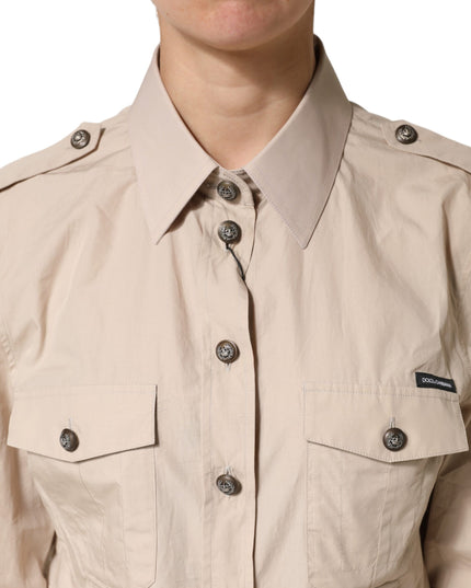 Dolce & Gabbana Beige Collared Long Sleeve Cotton Shirt Top