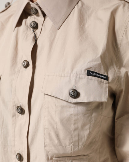 Dolce & Gabbana Beige Collared Long Sleeve Cotton Shirt Top
