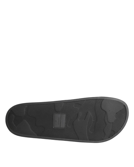 Dolce & Gabbana Black Leather Slides Sandals Beachwear Shoes