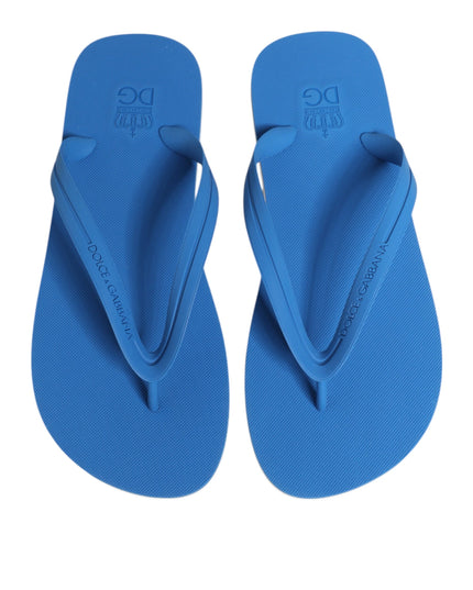 Dolce & Gabbana Blue White Logo Beachwear Flats Slipper Shoes