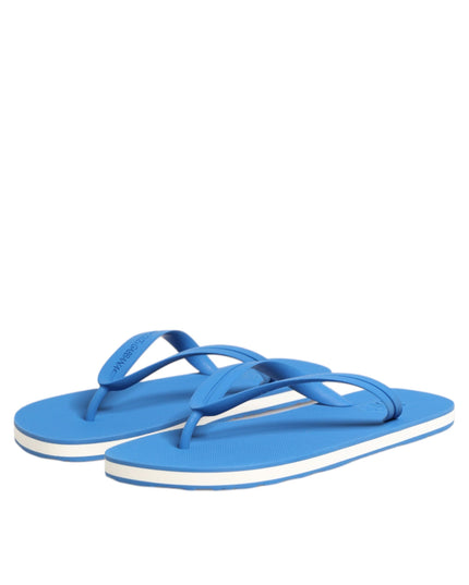 Dolce & Gabbana Blue White Logo Beachwear Flats Slipper Shoes