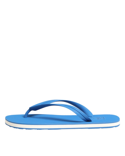Dolce & Gabbana Blue White Logo Beachwear Flats Slipper Shoes