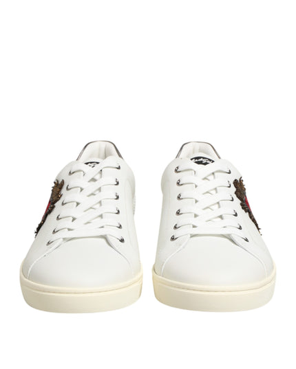 Dolce & Gabbana White Leather Heart Embellished Sneakers Shoes