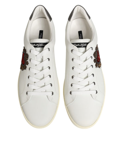 Dolce & Gabbana White Leather Heart Embellished Sneakers Shoes