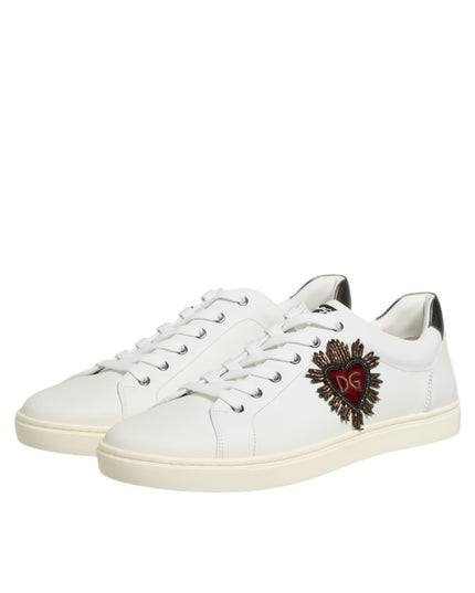 Dolce & Gabbana White Leather Heart Embellished Sneakers Shoes