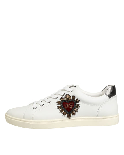 Dolce & Gabbana White Leather Heart Embellished Sneakers Shoes