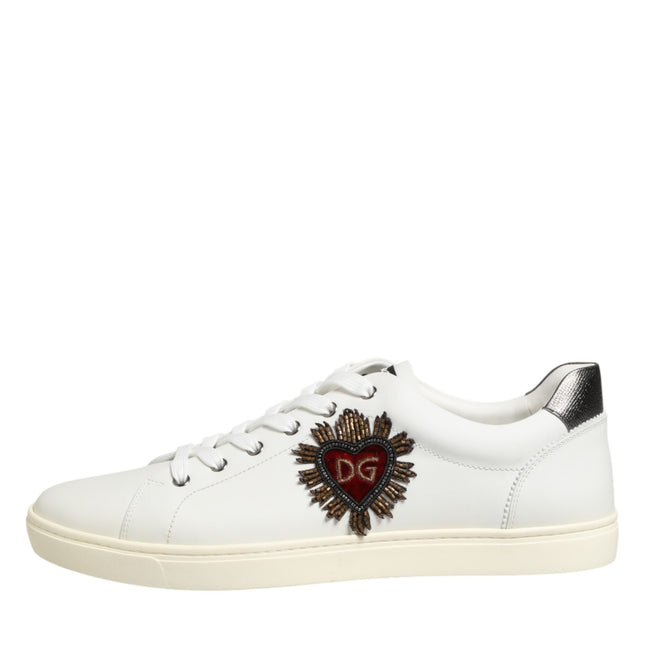 Dolce & Gabbana White Leather Heart Embellished Sneakers Shoes
