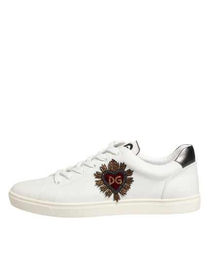 Dolce & Gabbana White Leather Heart Embellished Sneakers Shoes