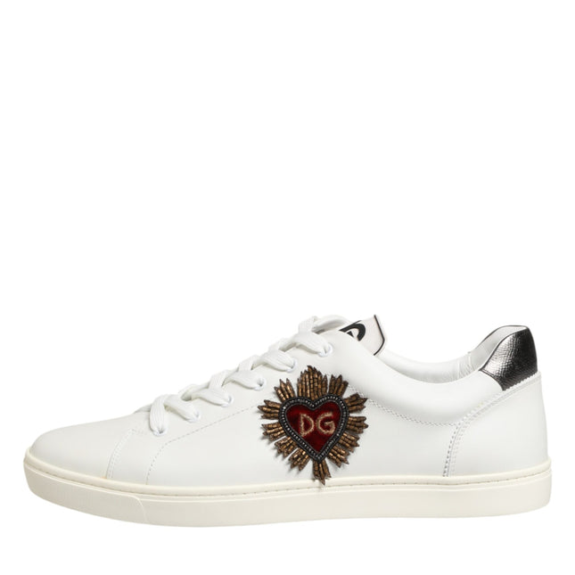 Dolce & Gabbana White Leather Heart Embellished Sneakers Shoes
