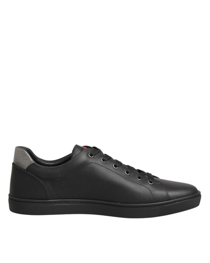 Dolce & Gabbana Black Leather Heart Embellished Sneakers Shoes
