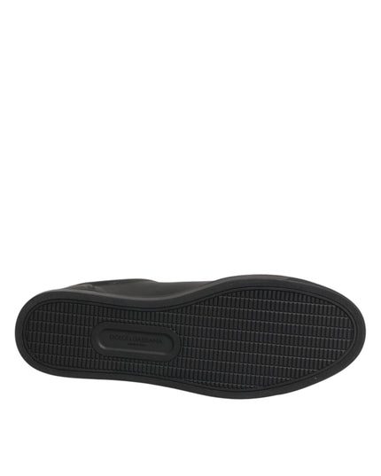 Dolce & Gabbana Black Leather Heart Embellished Sneakers Shoes