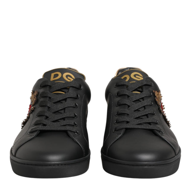 Dolce & Gabbana Black Leather Heart Embellished Sneakers Shoes