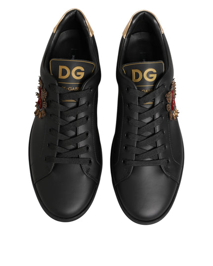 Dolce & Gabbana Black Leather Heart Embellished Sneakers Shoes
