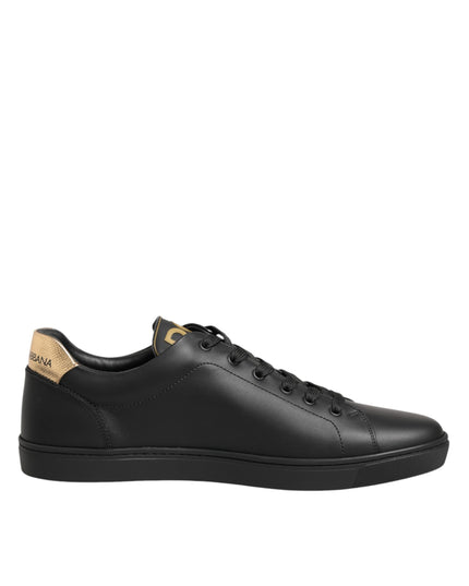 Dolce & Gabbana Black Leather Heart Embellished Sneakers Shoes