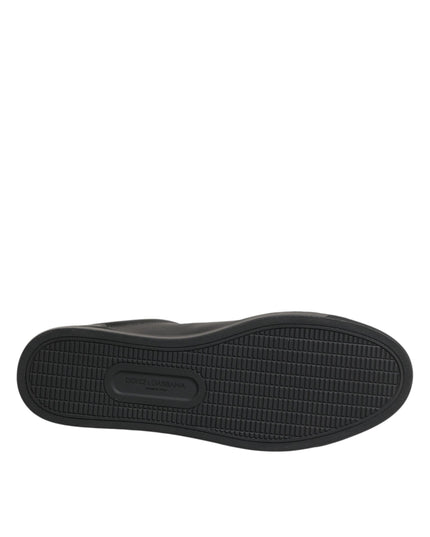 Dolce & Gabbana Black Leather Heart Embellished Sneakers Shoes