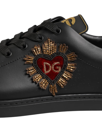 Dolce & Gabbana Black Leather Heart Embellished Sneakers Shoes