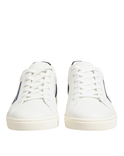 Dolce & Gabbana White Blue Leather Logo Patch Sneakers Shoes