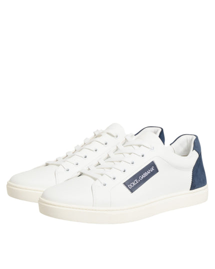 Dolce & Gabbana White Blue Leather Logo Patch Sneakers Shoes