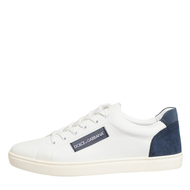 Dolce & Gabbana White Blue Leather Logo Patch Sneakers Shoes