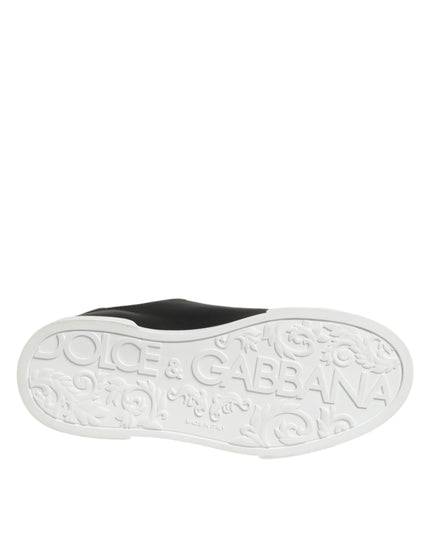 Dolce & Gabbana Black Leather Heart Embellished Sneakers Shoes