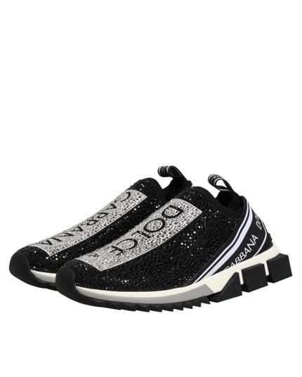 Dolce & Gabbana Black Strass Slip On Men Sorrento Sneakers Shoes