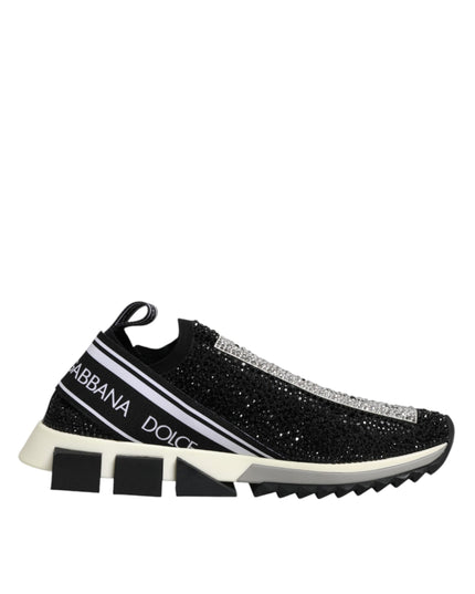 Dolce & Gabbana Black Strass Slip On Men Sorrento Sneakers Shoes