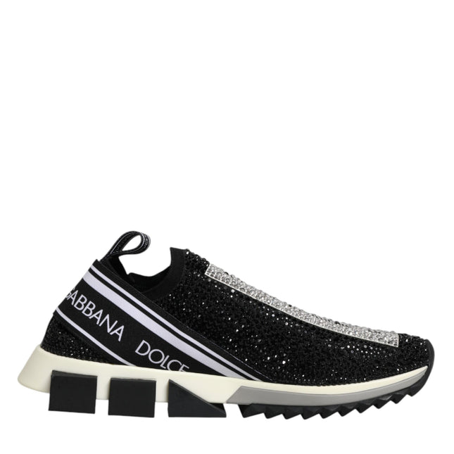 Dolce & Gabbana Black Strass Slip On Men Sorrento Sneakers Shoes
