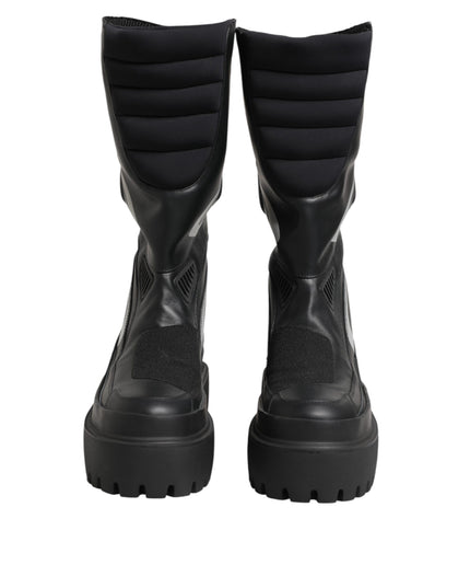 Dolce & Gabbana Black Leather Mid Calf Biker Boots Shoes