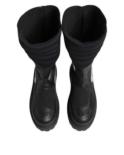 Dolce & Gabbana Black Leather Mid Calf Biker Boots Shoes