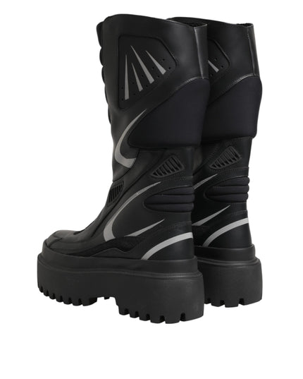 Dolce & Gabbana Black Leather Mid Calf Biker Boots Shoes