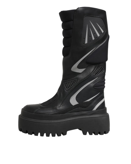 Dolce & Gabbana Black Leather Mid Calf Biker Boots Shoes