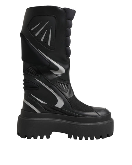 Dolce & Gabbana Black Leather Mid Calf Biker Boots Shoes
