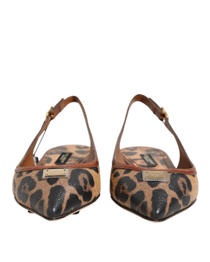 Dolce & Gabbana Brown Leopard Slingback Flats Sandals Shoes