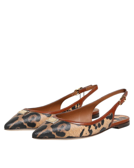 Dolce & Gabbana Brown Leopard Slingback Flats Sandals Shoes
