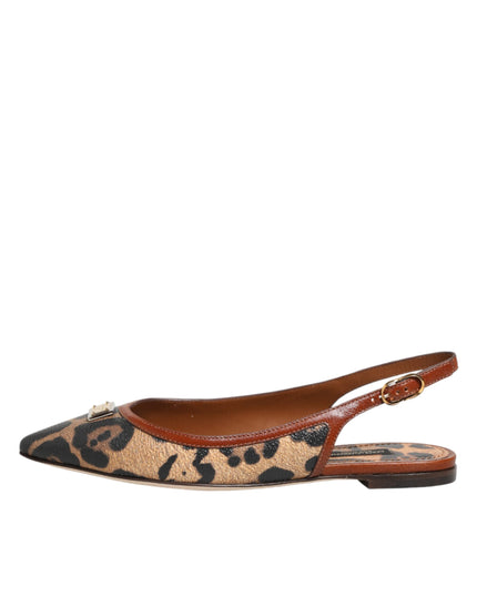 Dolce & Gabbana Brown Leopard Slingback Flats Sandals Shoes