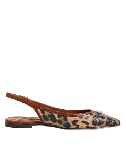 Dolce & Gabbana Brown Leopard Slingback Flats Sandals Shoes