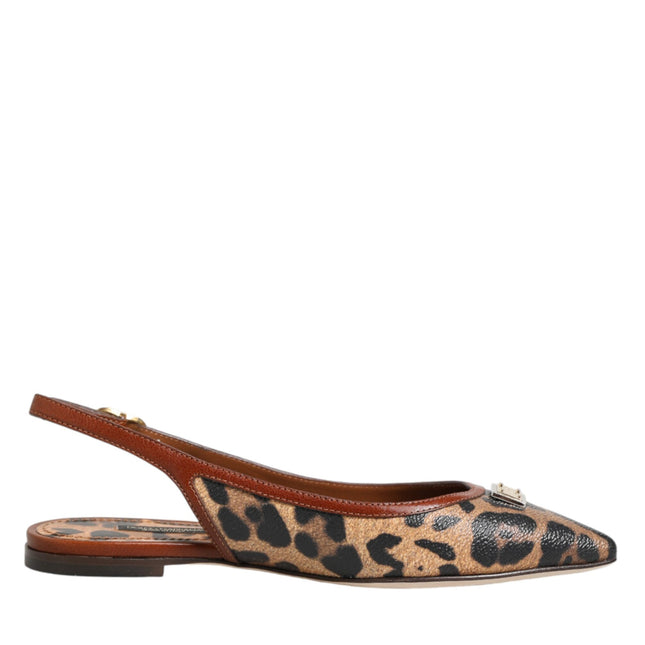 Dolce & Gabbana Brown Leopard Slingback Flats Sandals Shoes