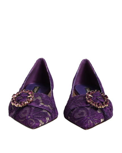 Dolce & Gabbana Purple Taormina Lace Crystals Flats Shoes