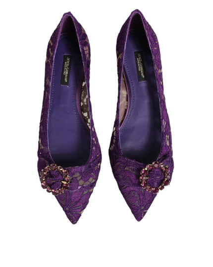 Dolce & Gabbana Purple Taormina Lace Crystals Flats Shoes