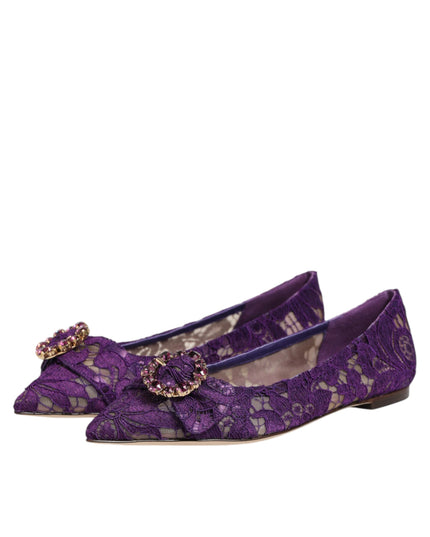 Dolce & Gabbana Purple Taormina Lace Crystals Flats Shoes