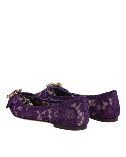 Dolce & Gabbana Purple Taormina Lace Crystals Flats Shoes
